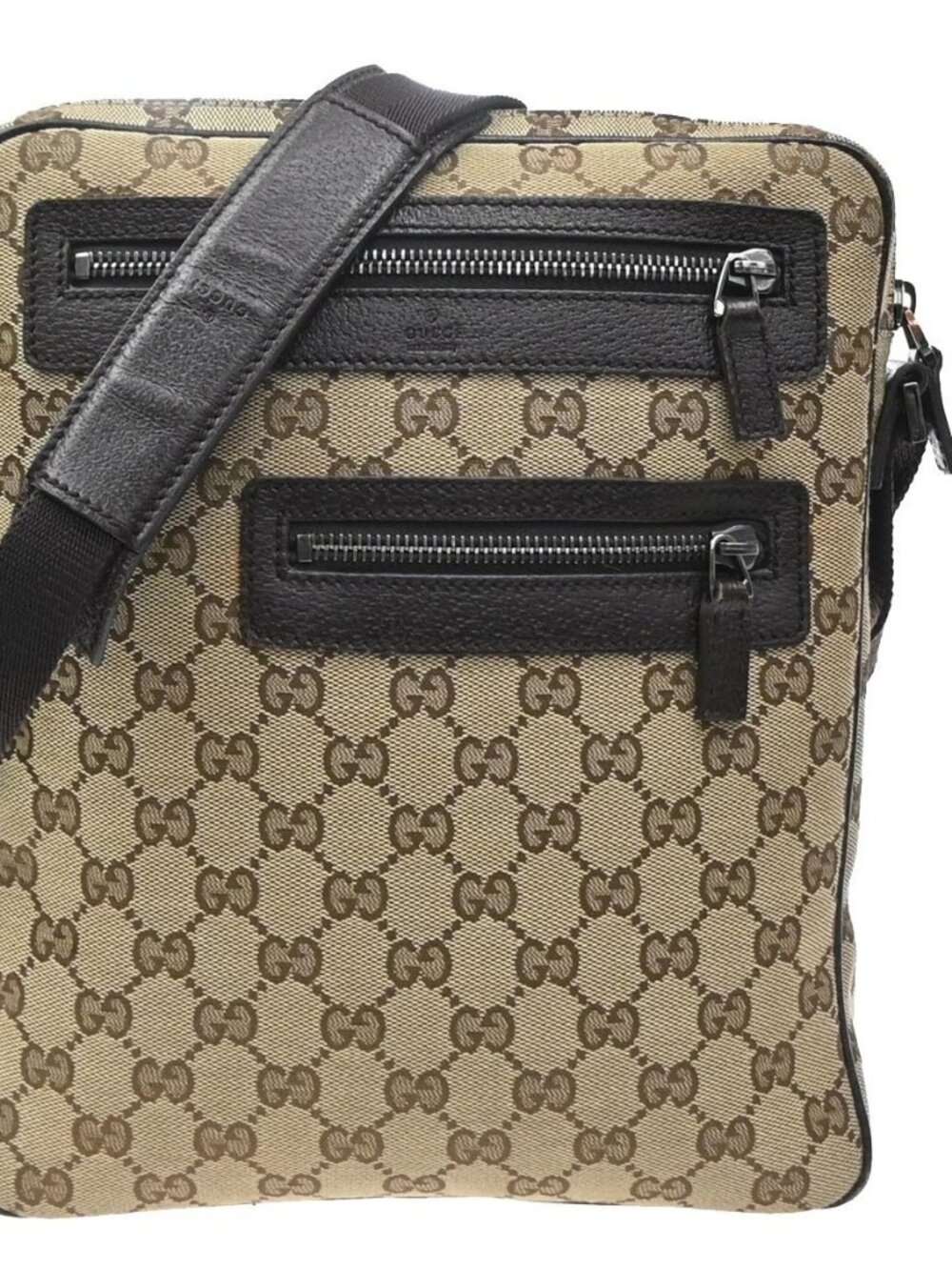 GUCCI GG Pattern Crossbody Messenger Bag Canvas Leather Beige Brown 77SA239